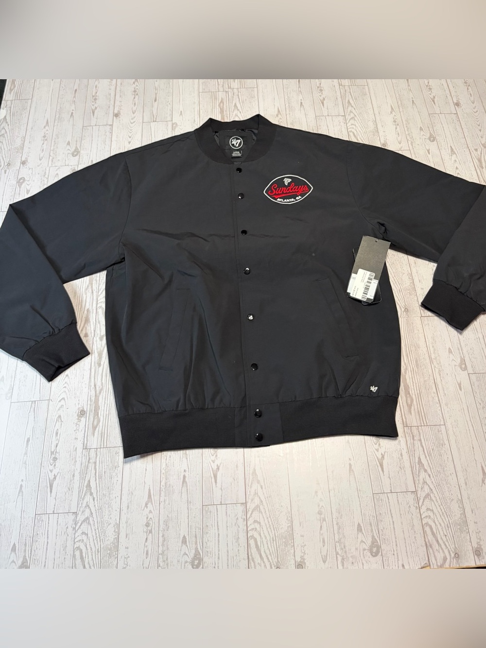 Sundays Atlanta Falcon Black Snap-Up Bomber Jacket with Red Logo